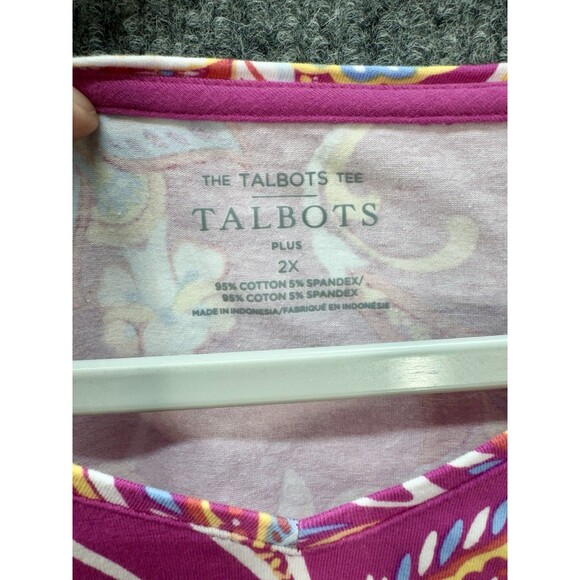 Talbots ‘The Talbots Tee’ Shirt Womens 2X Pink Paisley V-Neck Short Sleeve Top - Picture 4 of 7